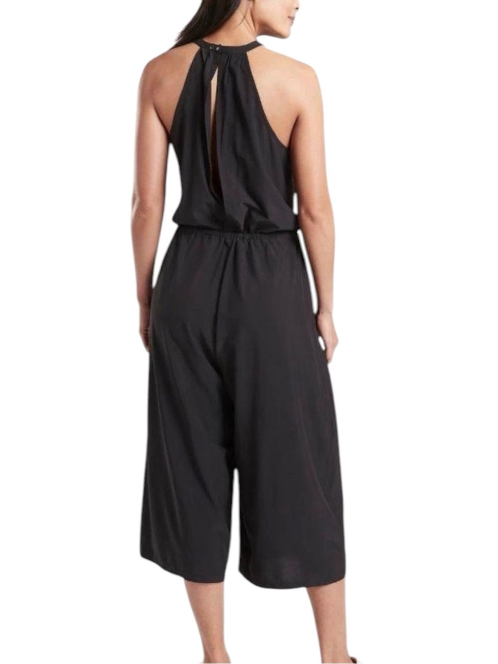 Athleta Mercer Romper Women’s Size 10 Black Wide Leg Travel Jumpsuit